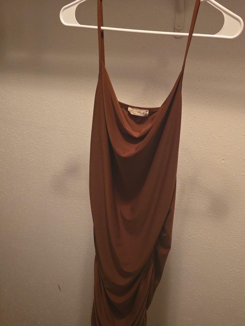 Strapless Brown Cowl Slip Dress